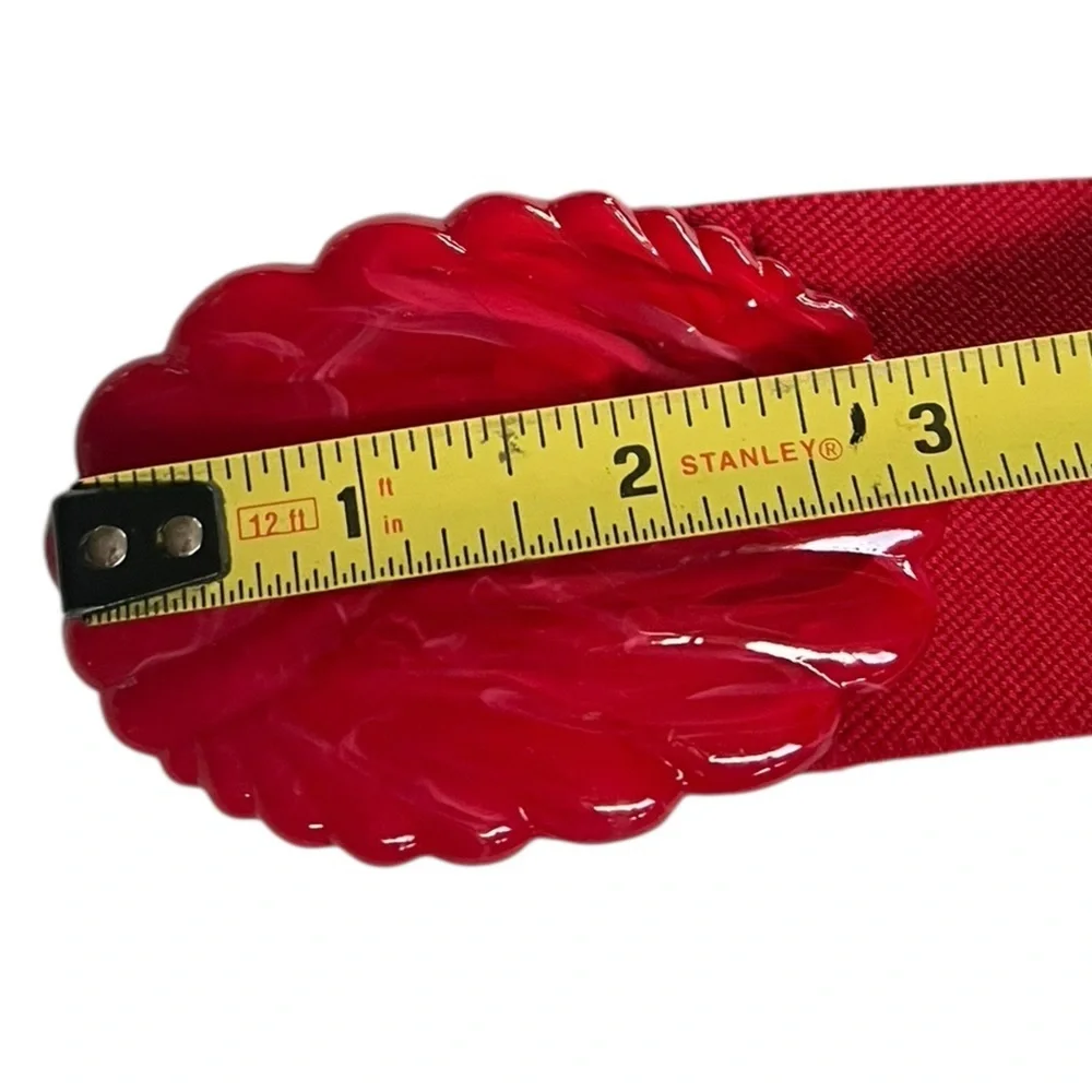 Vintage Red Stretch Wide Belt Resin Buckle Retro Eclectic